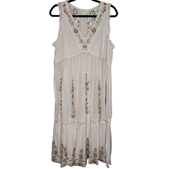 Sundance Boho Maxi Dress Large Blush/Ivory Floral Embroidered Sleeveless EUC - Picture 1 of 9